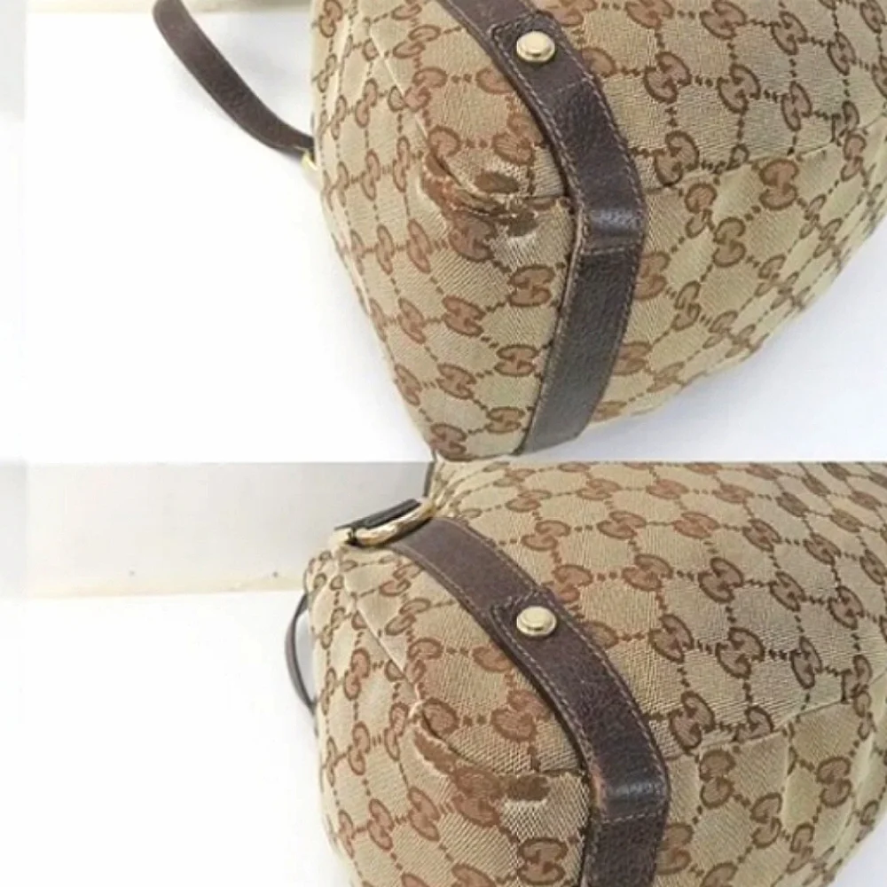 👜  GUCCi ®️  Brown Monogram Cloth & Leather Shoulder Bag Purse - Picture 14 of 16
